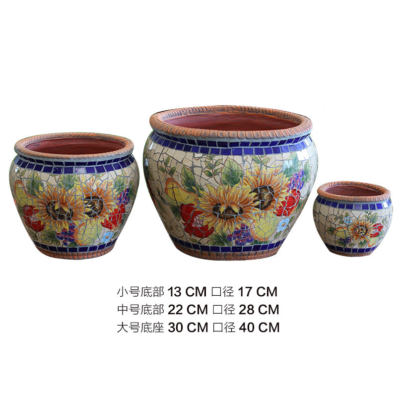 特色彩绘陶瓷马赛克绿植鲜花工艺花盆花器 欧式美式田园风格