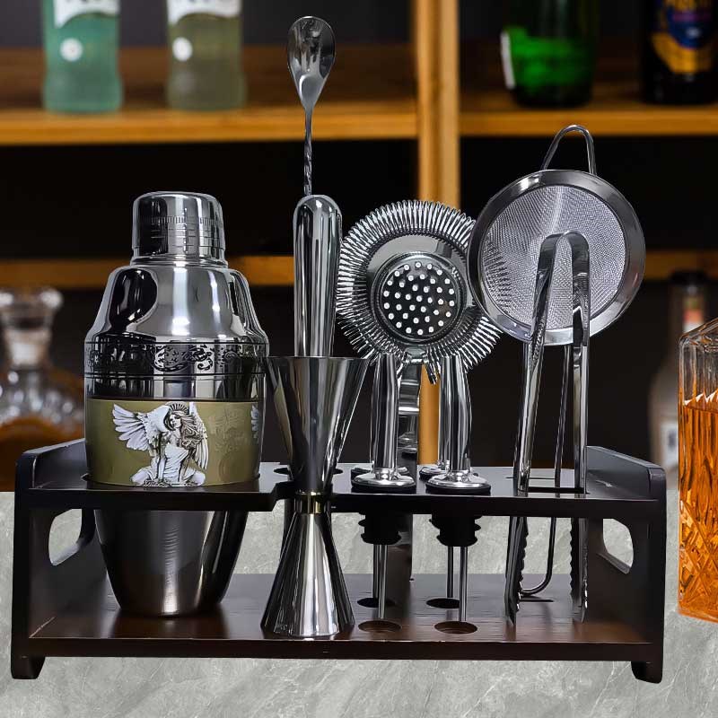 狮晟304不锈钢调酒器雪克壶日式调酒器带架子调酒工具调酒器套装