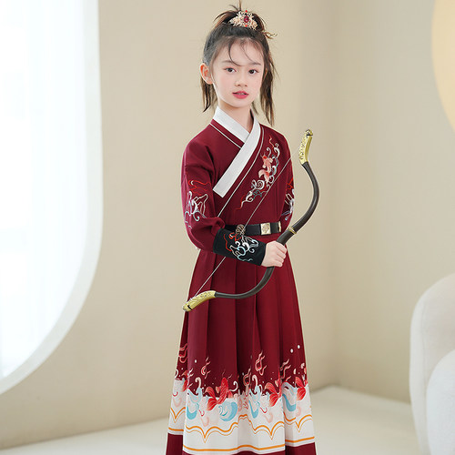 汉服女童花木兰表演服走秀武侠古装飞鱼服女童锦衣卫儿童演出服装
