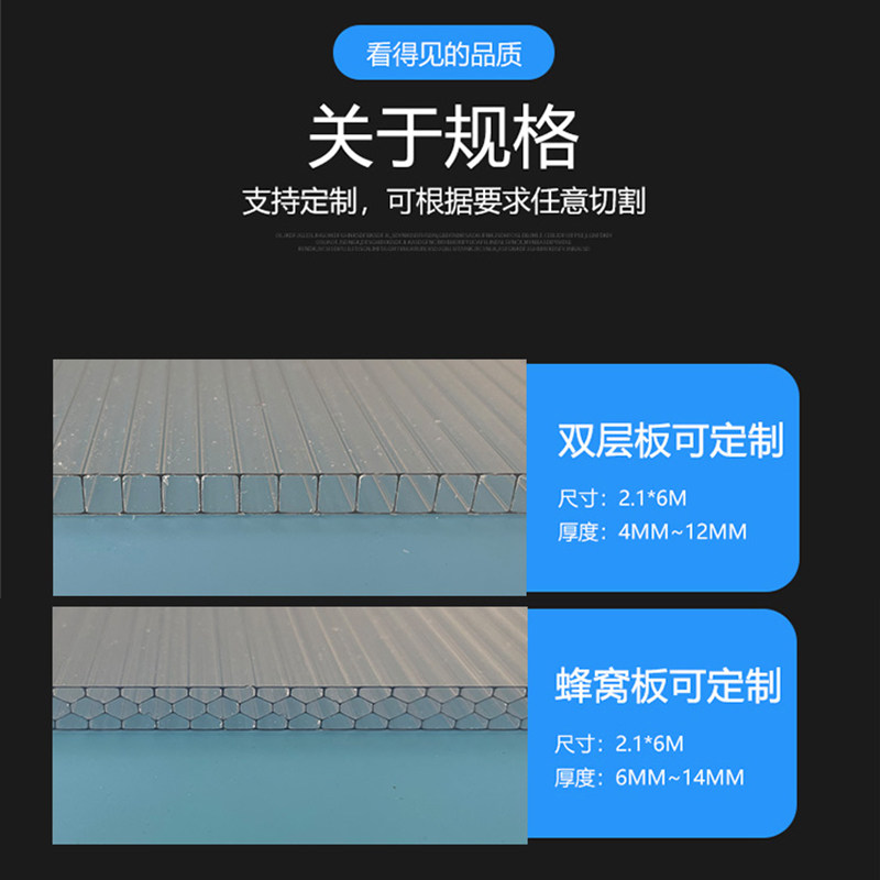 pc阳光板透明耐力板采光瓦雨棚阳光房pvc蜂窝中空板双层遮阳车棚