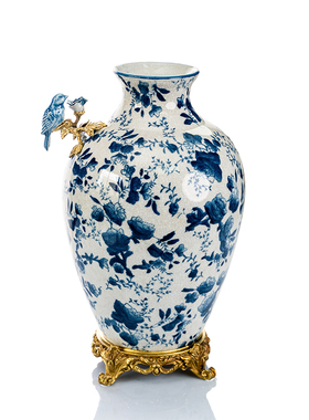 欧式陶瓷配铜摆件 青花瓷高档工艺品 客厅玄关美式豪华陶瓷装饰