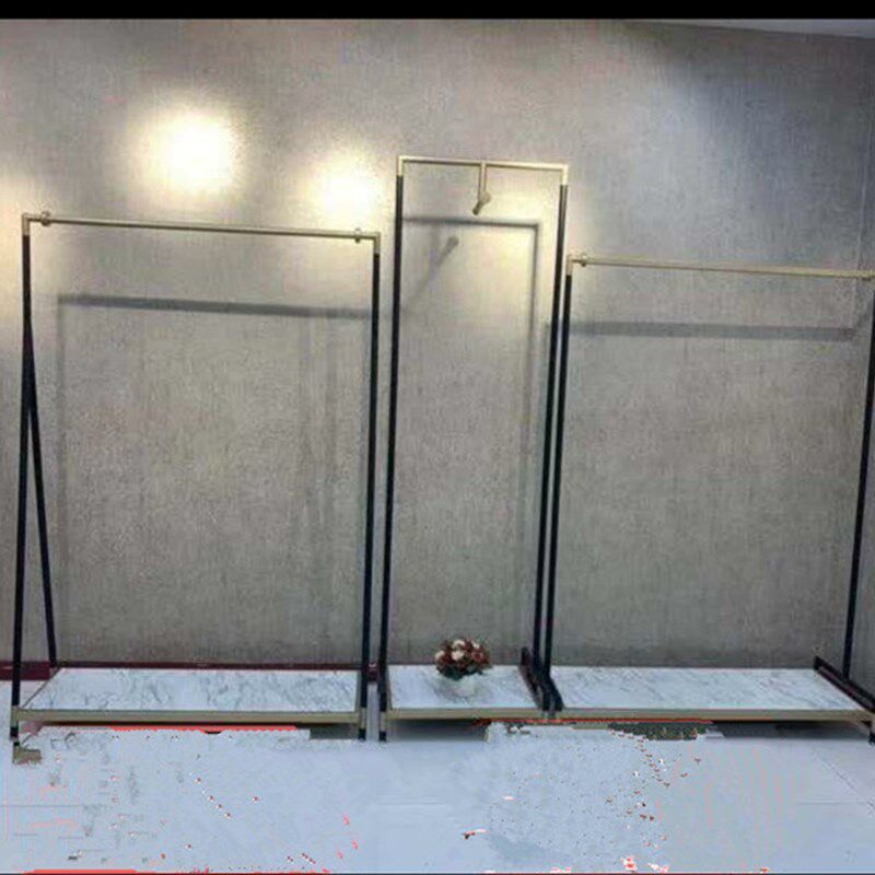 简约侧挂铁艺陈列架复古挂架落地架服装展示架衣架落地式服装架