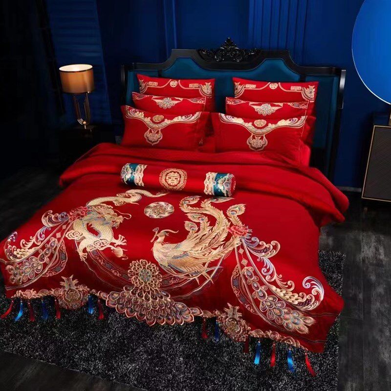140支长绒棉婚庆四件套大红色龙凤婚房全棉喜被子结婚四六十件套
