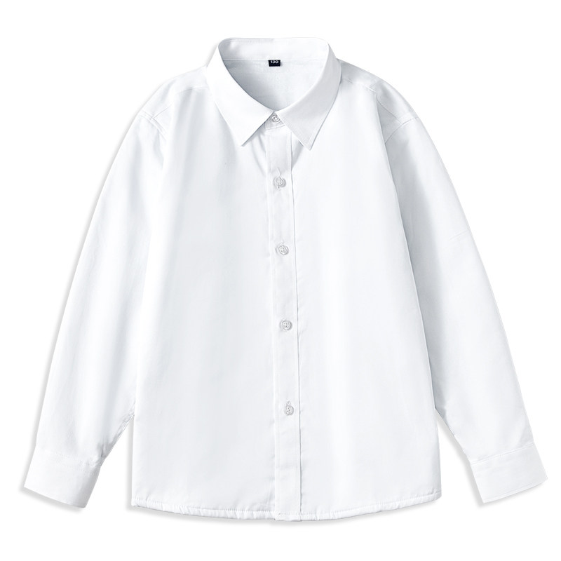 男童白衬衫长袖纯棉冬季加绒加厚保暖小学生校服儿童白色衬衣女童
