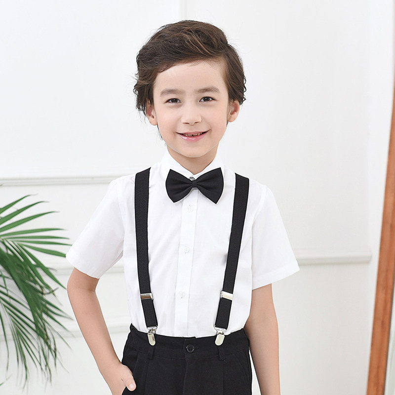 儿童白衬衫男孩短袖男童女童白衬衣纯棉夏薄款礼服小学生校服