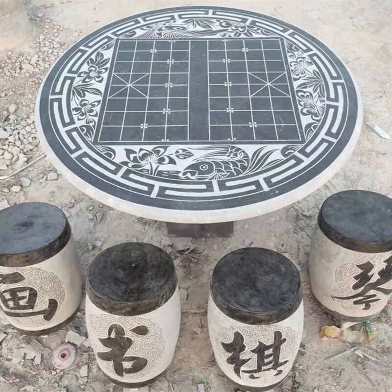室外公园阳台花园天然石台茶桌桌椅户外茶台石头桌子庭院石桌石凳