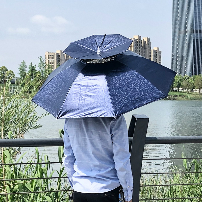 头戴伞雨伞帽双层大号折叠户外钓鱼伞渔具帽子头顶式遮阳黑胶伞帽