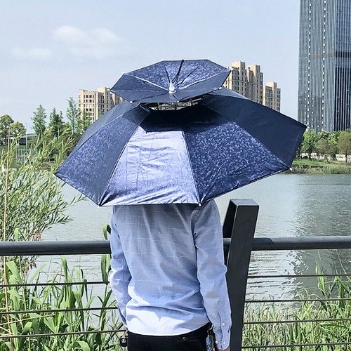 头戴伞雨伞帽双层大号折叠户外钓鱼伞渔具帽子头顶式遮阳黑胶伞帽