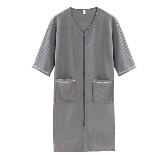 睡衣女士夏天薄款连体家居服可出门拉链浴袍吸水亲肤浴衣女汗蒸服