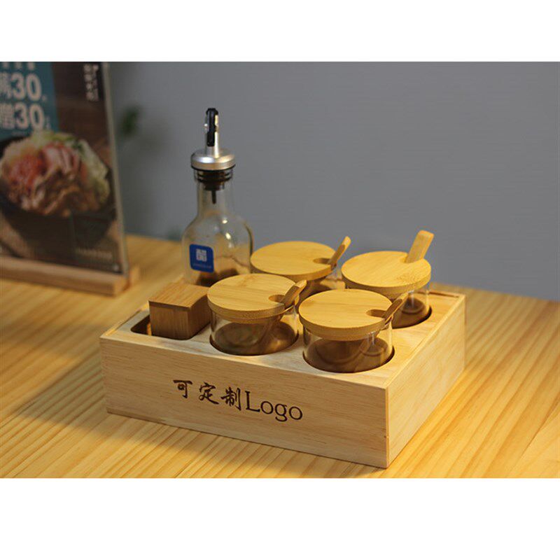 商用轻奢调味盒套装 饭店餐桌调料盒木制酱醋瓶调料 辣椒佐料瓶