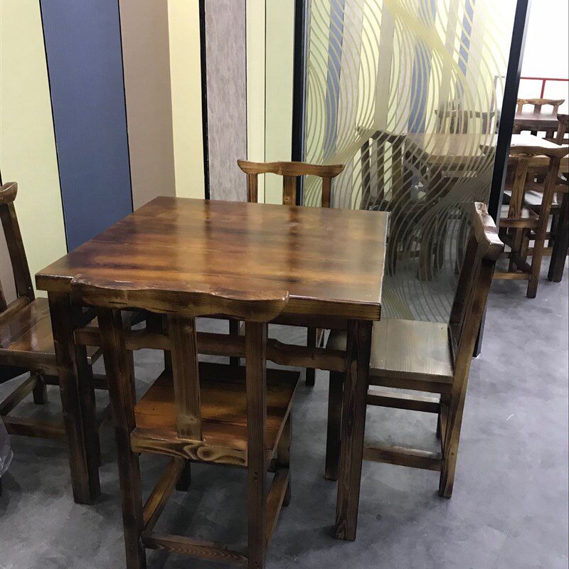 包邮碳化仿古实木方桌餐桌火烧木休闲桌打牌桌公园饭店农家乐桌椅