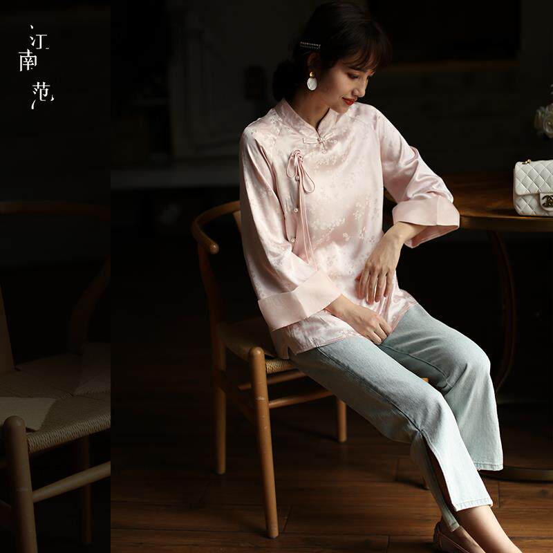 江南范中式女装唐装改良旗袍上衣秋中国风2021年新款提花汉服衬衫