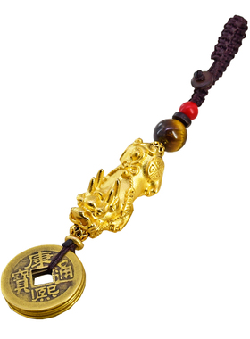 貔貅五帝钱钥匙扣挂件真品纯铜车钥匙链男女钥匙圈绳随身包挂饰品