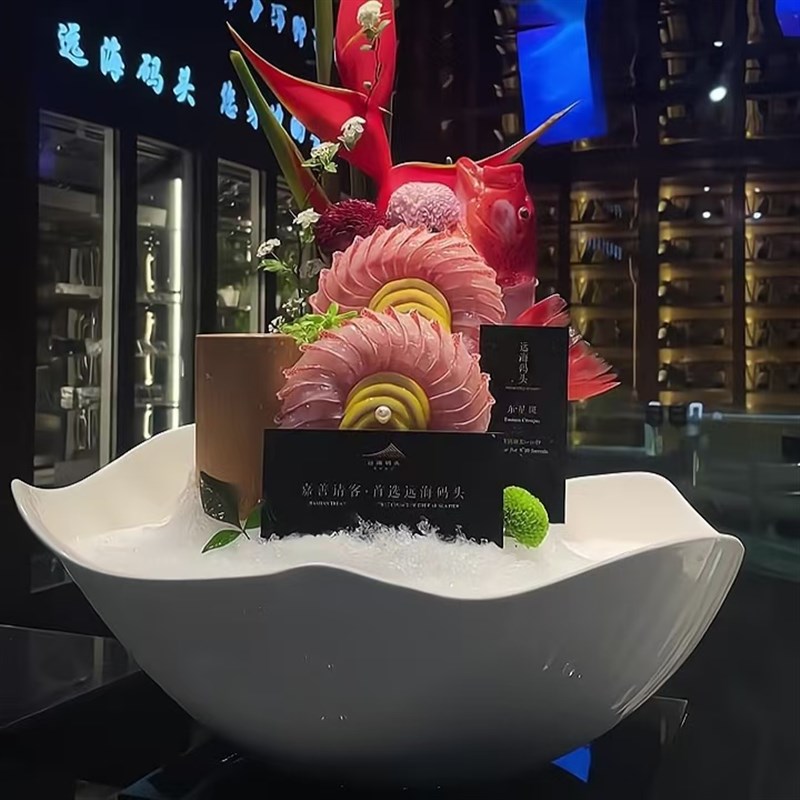简约意境陶瓷密胺刺身三文鱼盘海鲜姿造料理盘器皿火锅姿造刺摆盘