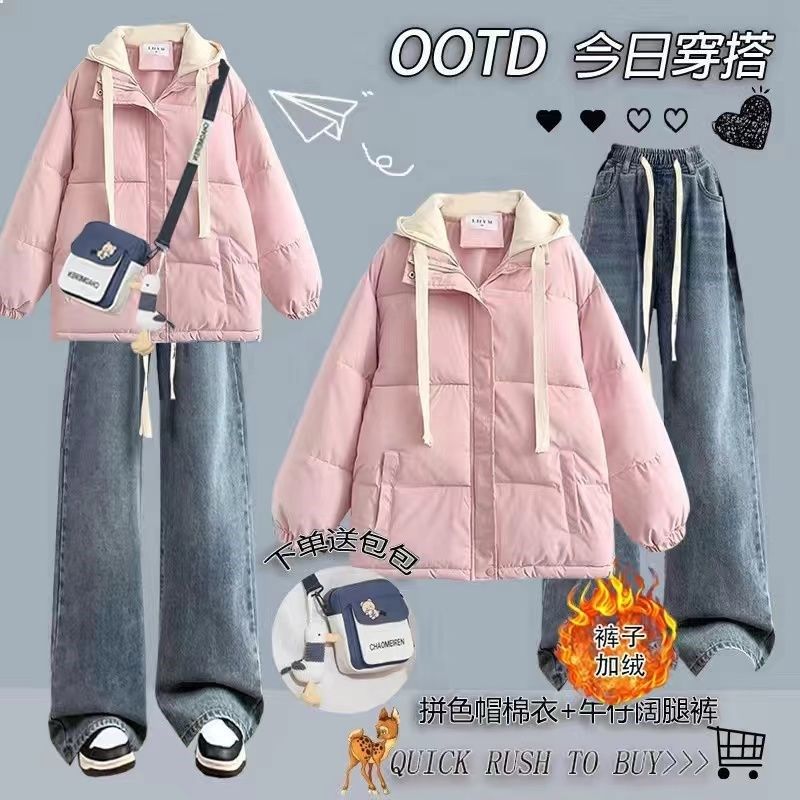 冬季15少女棉服13岁一套衣服12初中学生14-17女孩休闲裤保暖套装