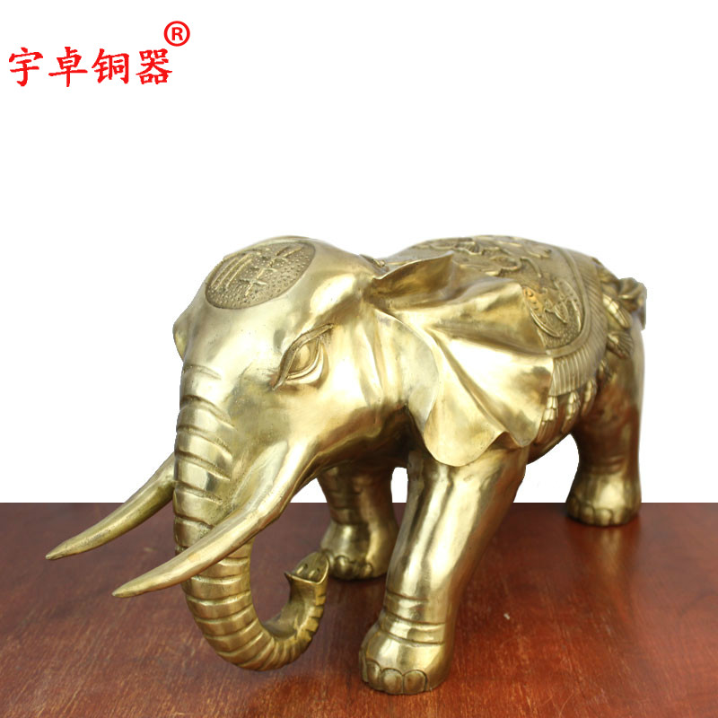 宇卓铜器铜吉祥象一对 黄铜大象 纯铜象工艺品摆饰
