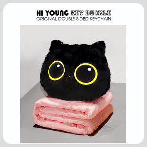 小黑猫抱枕被HiYOUNG可爱办公室车载出行靠枕午休毯创意两用