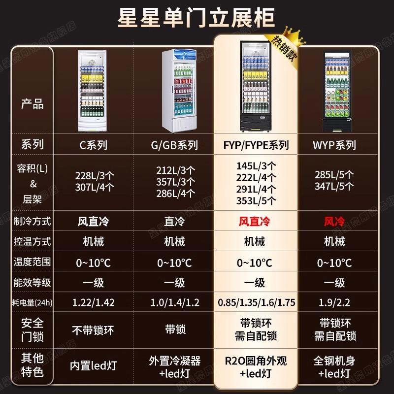 星星冷藏柜饮料柜286升保鲜冷藏展示柜超市陈列冰箱单门立式冰柜