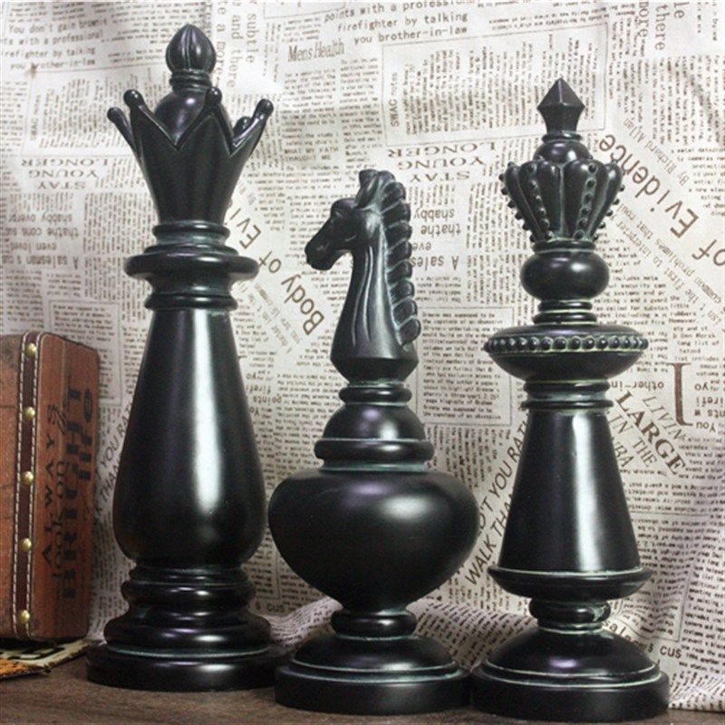 欧式复古黑白国际象棋家居摆件美式家居装饰品软装书房客厅摆设