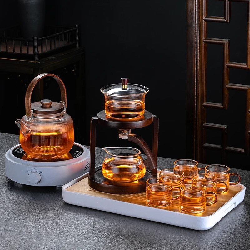 中式懒人功夫茶具组合套装家用自动感应泡茶神器玻璃茶壶茶杯高档