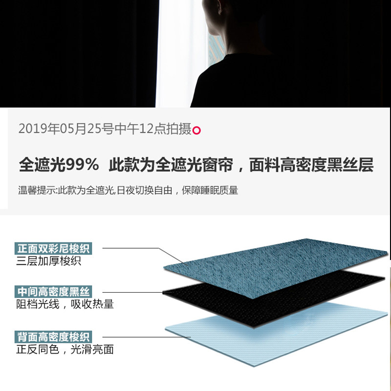 北欧全遮光窗帘简约客厅卧室落地窗飘窗加花边遮阳隔热防嗮成品布