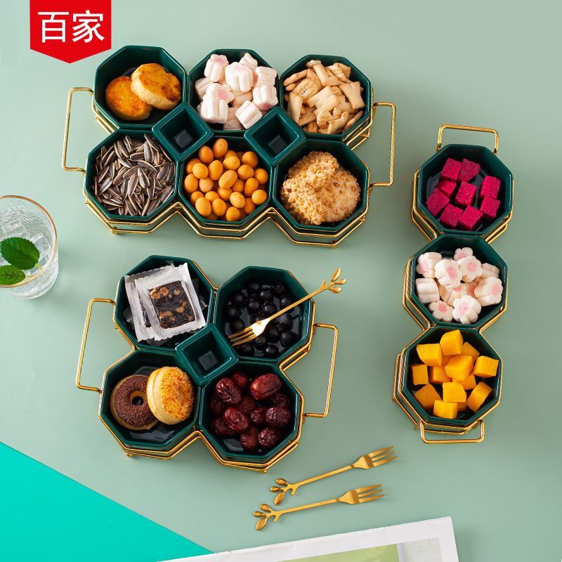家用陶瓷水果盘小吃盘子餐厅KTV酒店创意零食糖果干果盘碟子套装