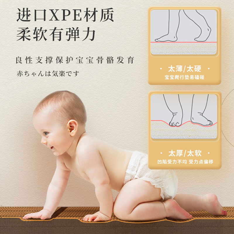 加厚日式折叠凉席地板垫卧室满铺儿童爬行垫夏季午睡藤席拼接地毯