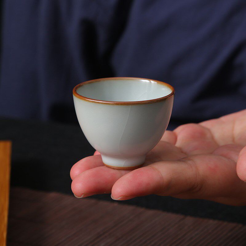 善窑厂善款老月白釉景德镇高温汝瓷开片可养迷你鸡心杯茶杯主人杯