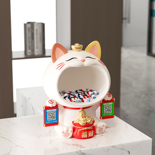 招财猫摆件收钱二维码店铺开张收银台前台发财猫装饰新店开业礼物