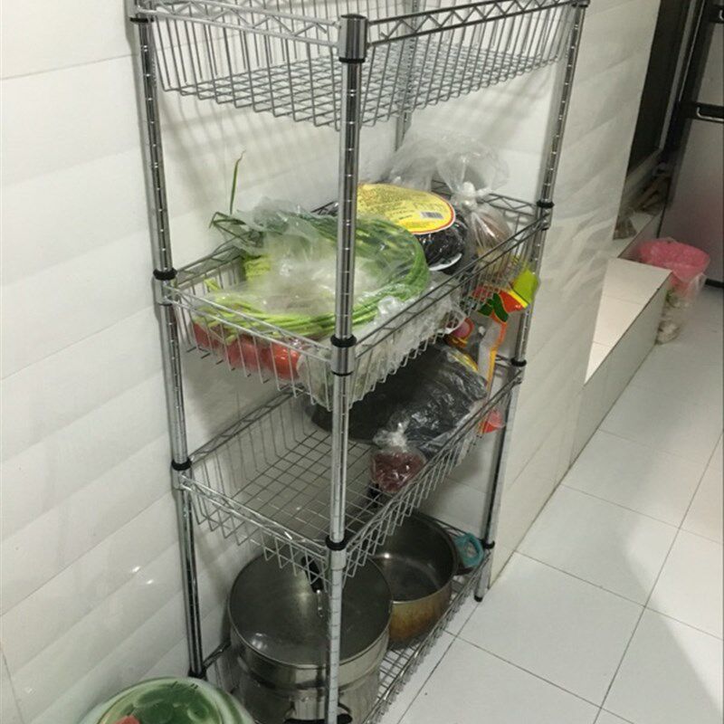 厨房用品4层置物架蔬菜架落地收纳储物架子多层菜筐菜篮家用菜架