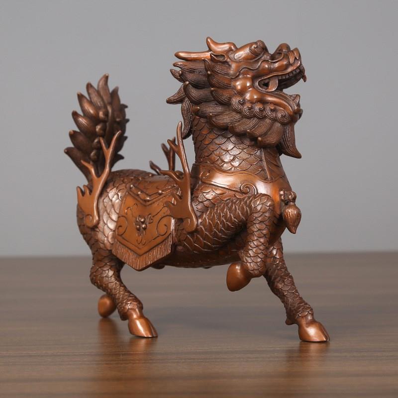 紫铜麒麟摆件一对纯铜火麒麟客厅玄关办公桌工艺品家居装饰品开业