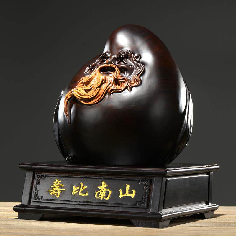 黑檀木雕寿桃老寿星摆件实木质工艺品寿比南山寿星公贺寿生日礼物