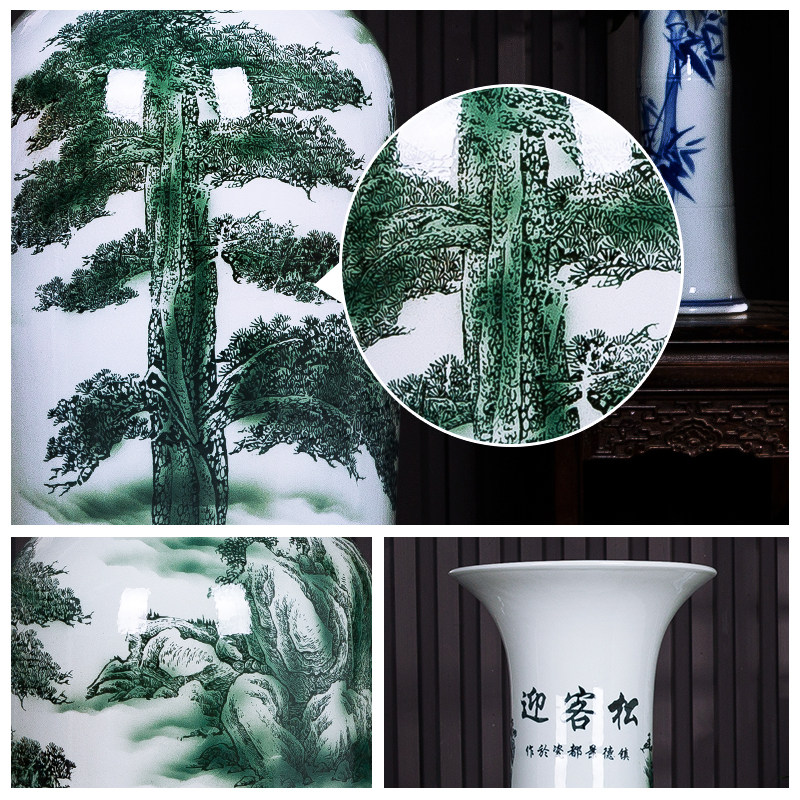 景德镇陶瓷器青花瓷迎客松落地大花瓶新中式酒店客厅摆件大号开业