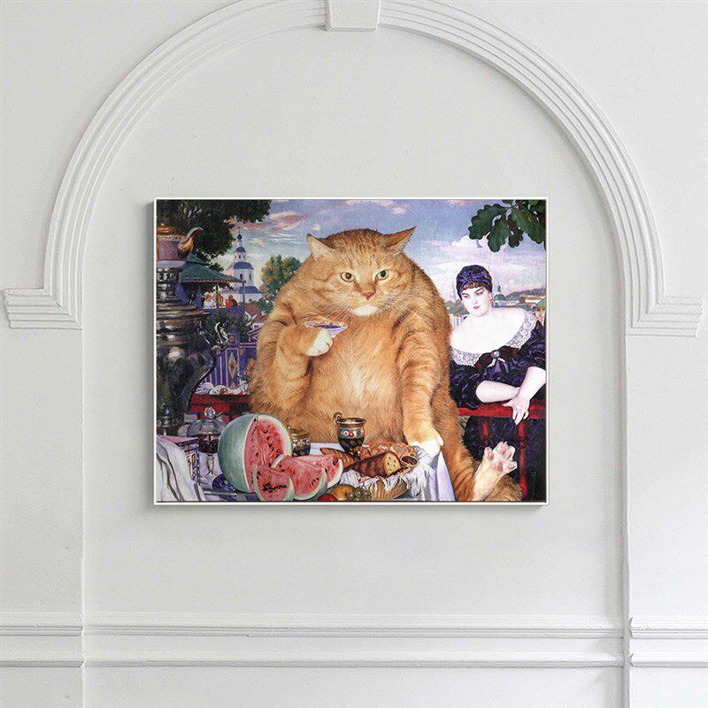 橘猫恶搞 复古小众民宿客餐厅装饰名画吧台儿童卧室酒吧玄关壁画