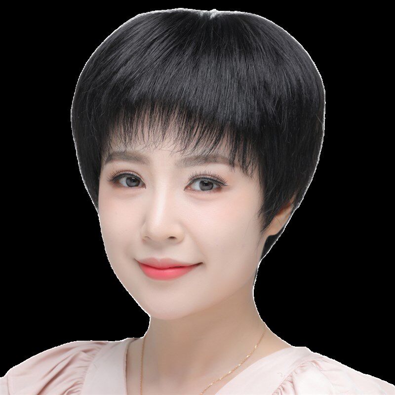 假发女短发真人发丝发套真发全头套自然假头发妈妈中老年女士新款