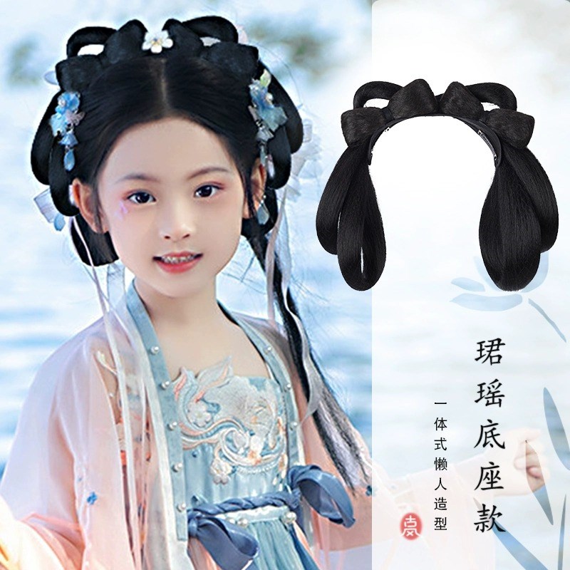 儿童汉服假发一体式懒人发箍古装盘发造型古风头饰女童发髻垫发包