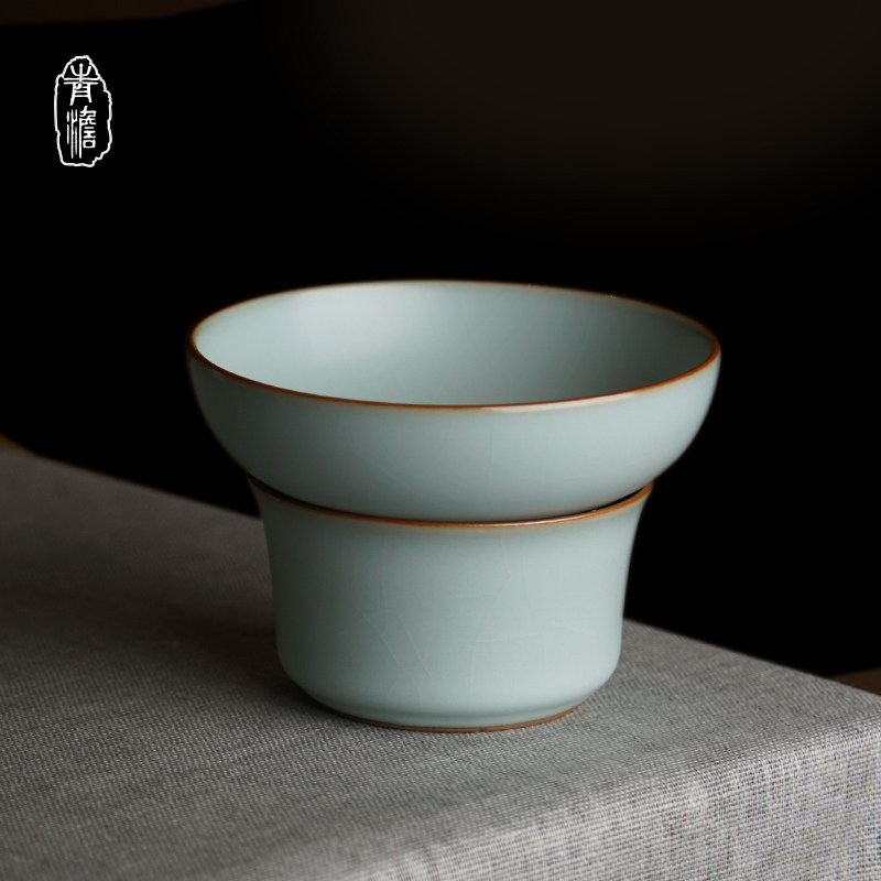 汝窑茶漏茶滤套装景德镇陶瓷纯手工茶叶过滤器过滤网汝瓷茶具配件