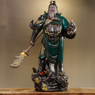 陶瓷关公关二爷摆件紫砂武财神家用办公室关羽武圣像商铺开业礼品