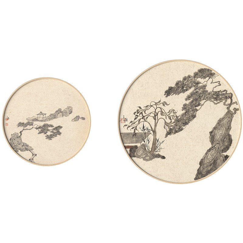 姚永强x仟象映画 卧室床头画实木圆形装饰画客厅壁画水墨画艺术画