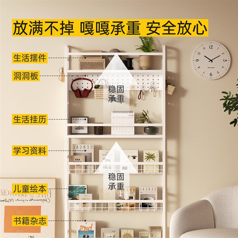 门后置物架超薄洞洞板铁艺书架一体挂墙极窄夹缝绘本书柜家用收纳