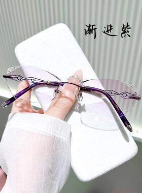 配渐变色无框近视眼镜女100/200/300/400/500/度防辐射有度数成品
