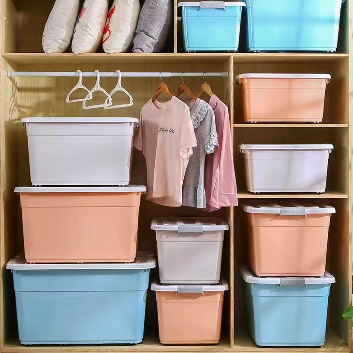 收纳箱塑料特大号衣服整理箱加厚大号收纳盒有盖衣物收纳箱子带轮