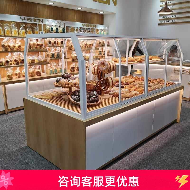实木面包展示柜铁艺中岛边柜玻璃商用蛋糕模型柜收银台陈列货架