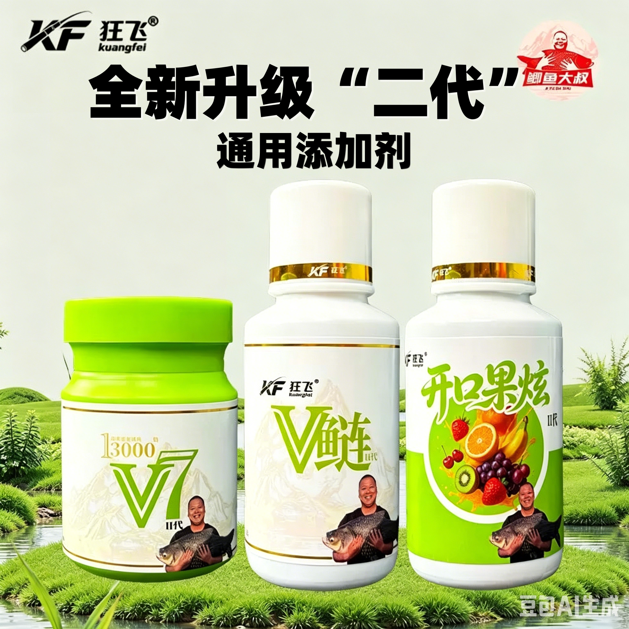 【全新二代】鲫鱼大叔V7狂飞饵料添加剂V鲢开口果炫钓鲢鳙高浓缩