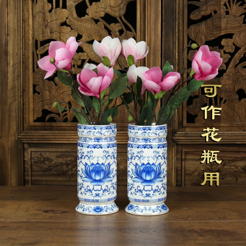 青花瓷香筒家用供佛香桶插花瓶陶瓷竹签香香筒佛堂供瓶装香的香桶
