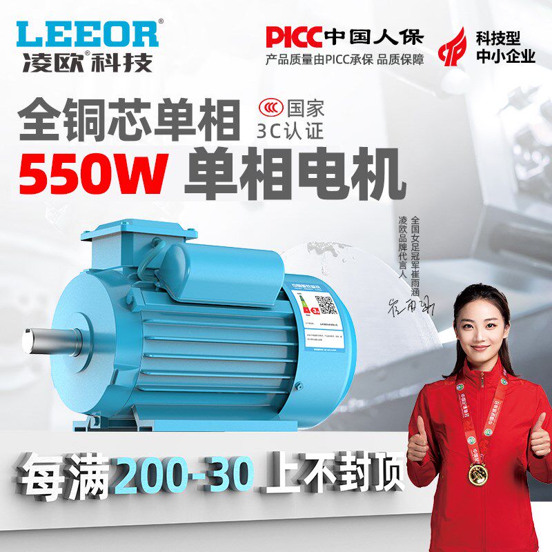 550W单相电机220V两相0.55KW千瓦家用电全铜异步电动机马达小型