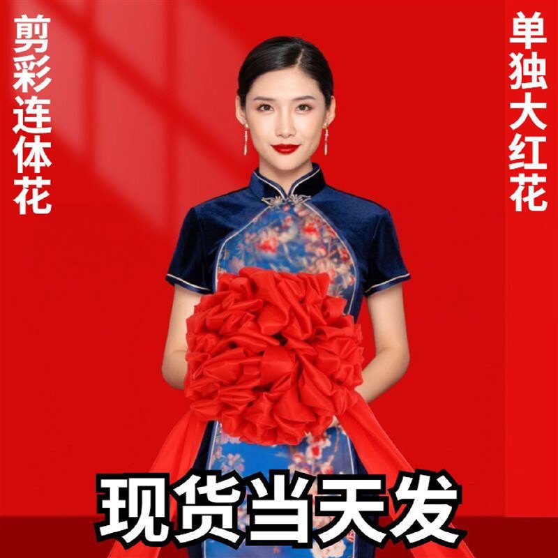 大红花球套餐大门乔迁绸布结婚红绣球剪彩套装花球开业庆典大红球