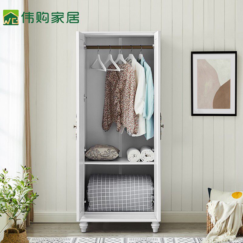 白色衣柜双门简约美式小户型经济型小衣柜挂衣橱两门实木儿童卧房