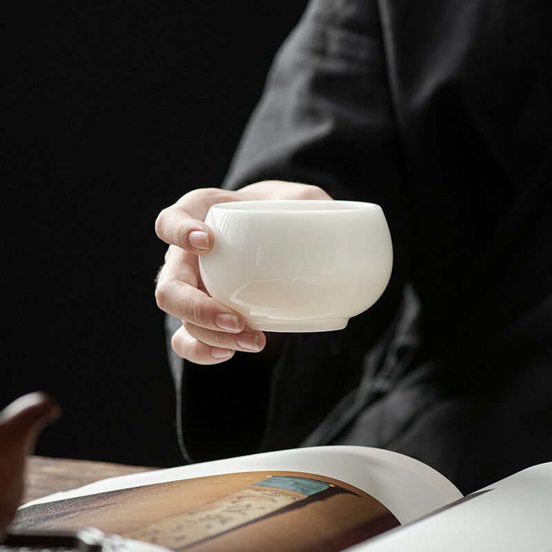 德化陶瓷茶杯白瓷主人杯冰种玉瓷盖碗茶具品茗高档家用礼品罗汉杯
