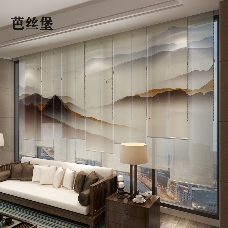 中式卷帘窗帘挂帘遮光帘子软隔断办公室屏风悬挂窗户飘窗餐厅窗帘